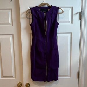 Kensie Purple Sleeveless Zip-Front Sheath Midi Dress